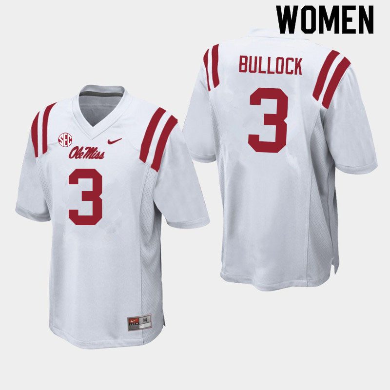 Women #3 Kentrel Bullock Ole Miss Rebels College Football Jerseys Sale-White